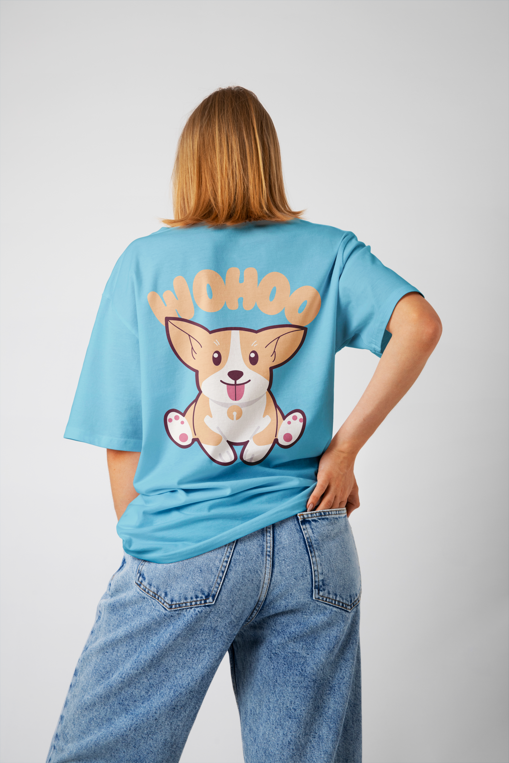 Playful Paws Blue Oversized T-Shirt