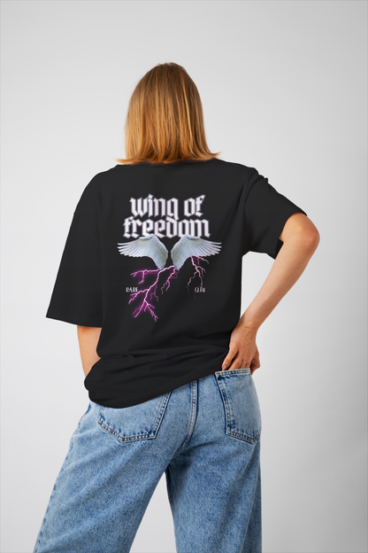 Wing of Freedom Black Oversized T-Shirt - FLIQ