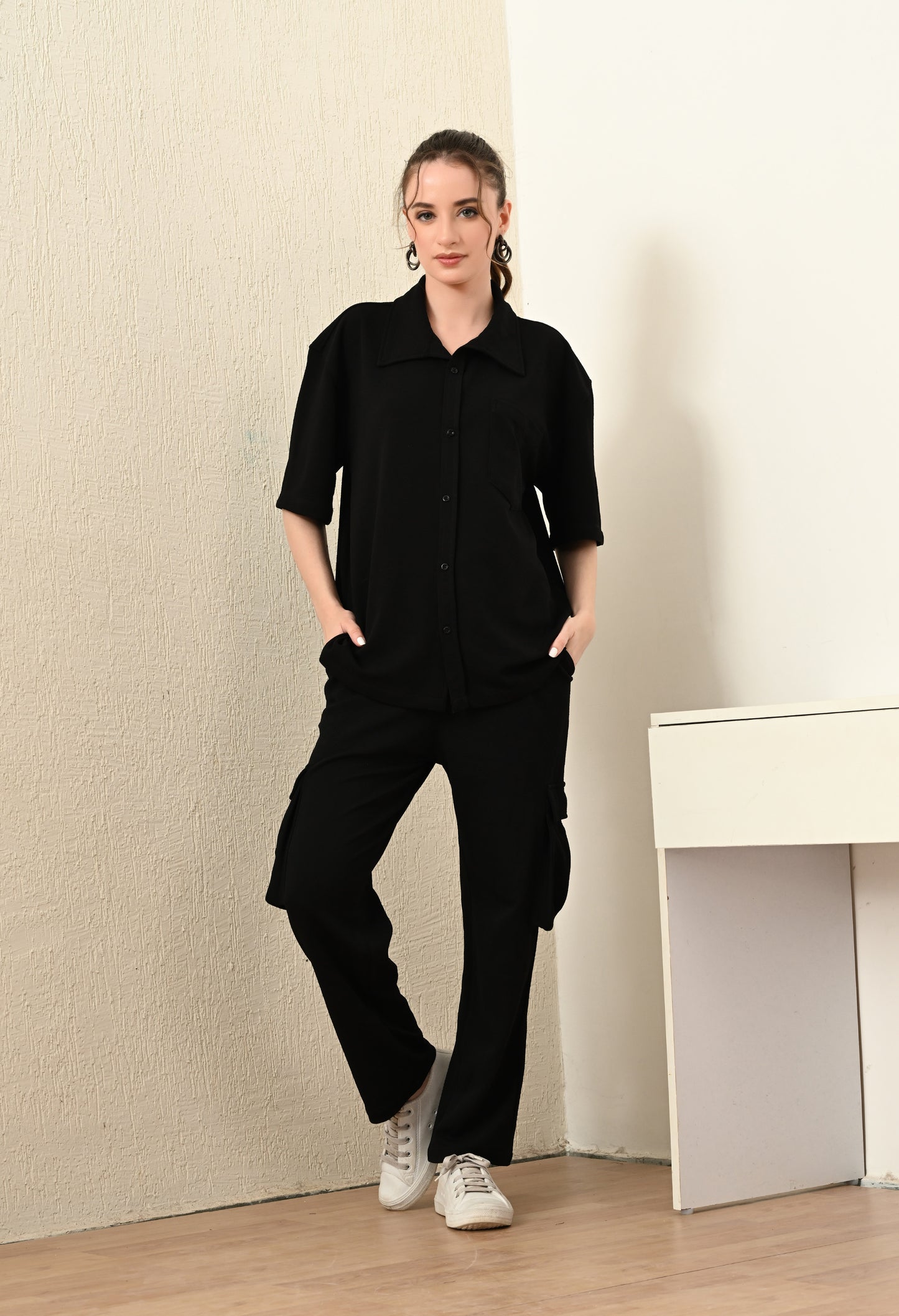 Black Shirt Co-ord Set for Women - FLIQ