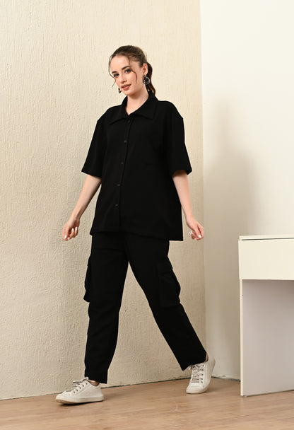 Black Shirt Co-ord Set for Women - FLIQ