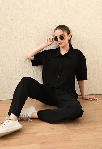 Black Shirt Co-ord Set for Women - FLIQ