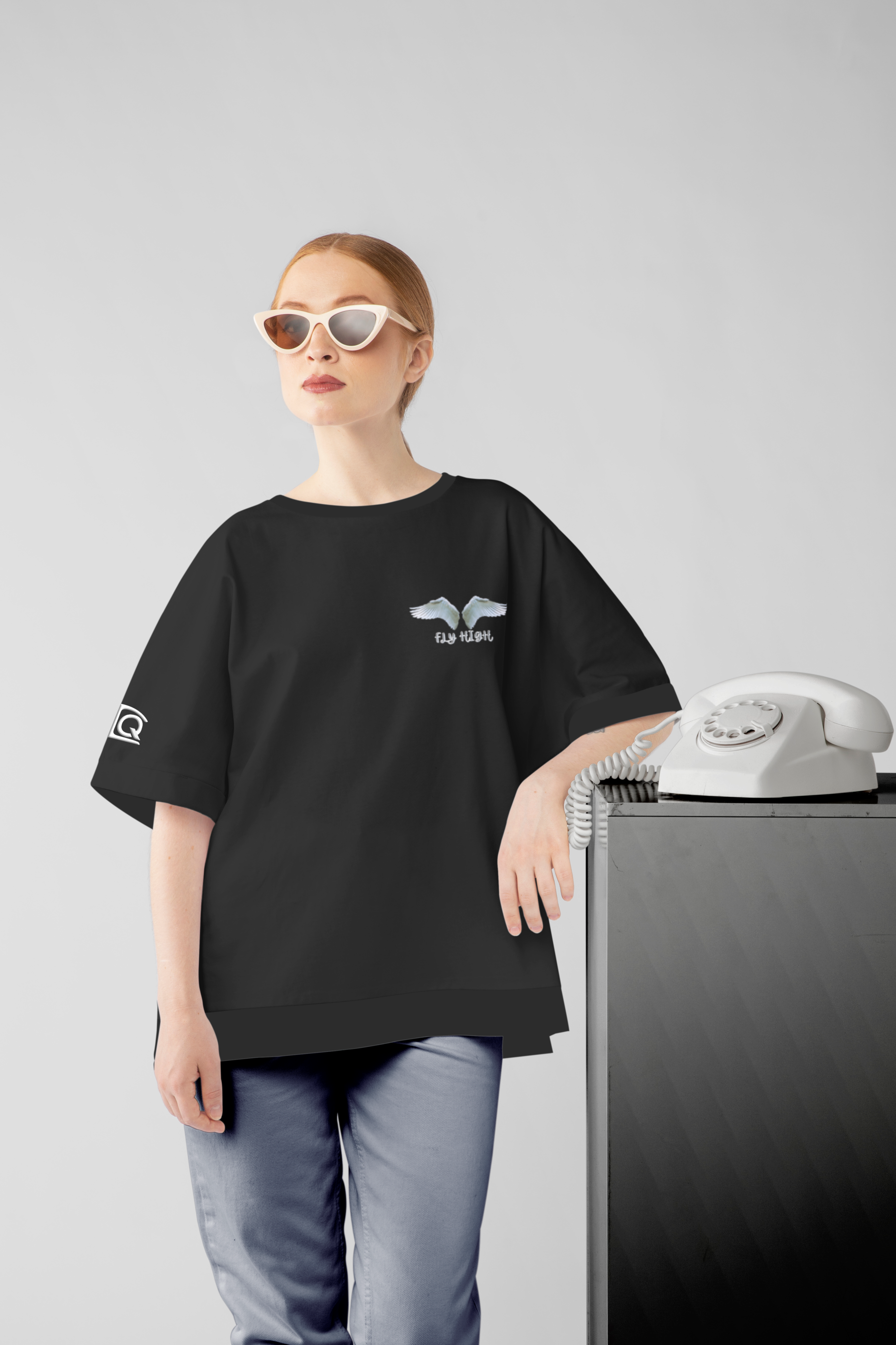 Wing of Freedom Black Oversized T-Shirt