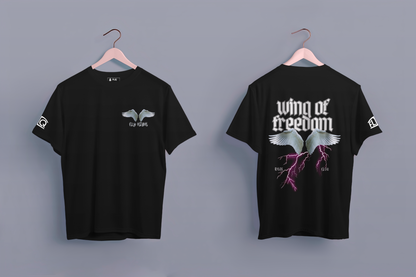 Wing of Freedom Black Oversized T-Shirt - FLIQ