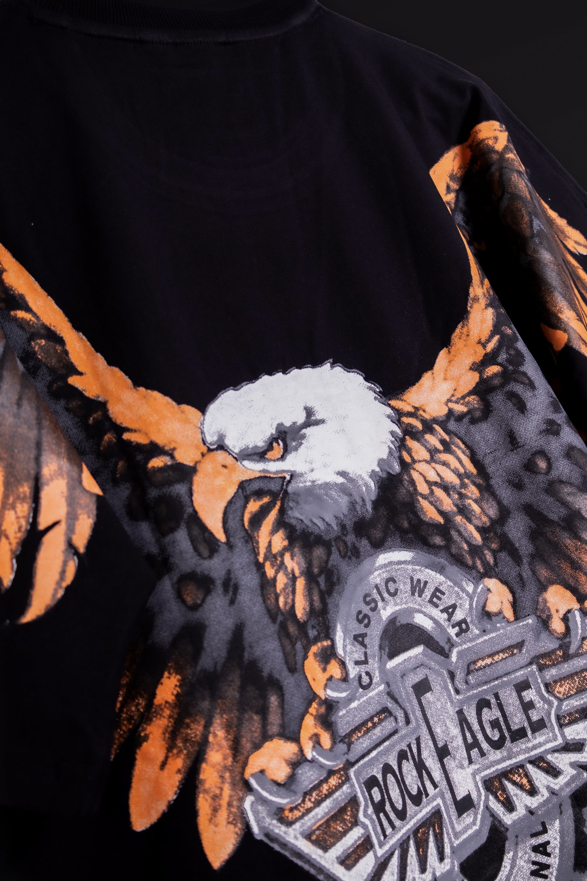 Rock Eagle Soar Black Oversized T-Shirt